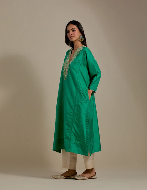 Padma green and champagne embroidered tunic with trousers-1
