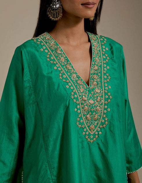 Padma green and champagne embroidered tunic with trousers-1