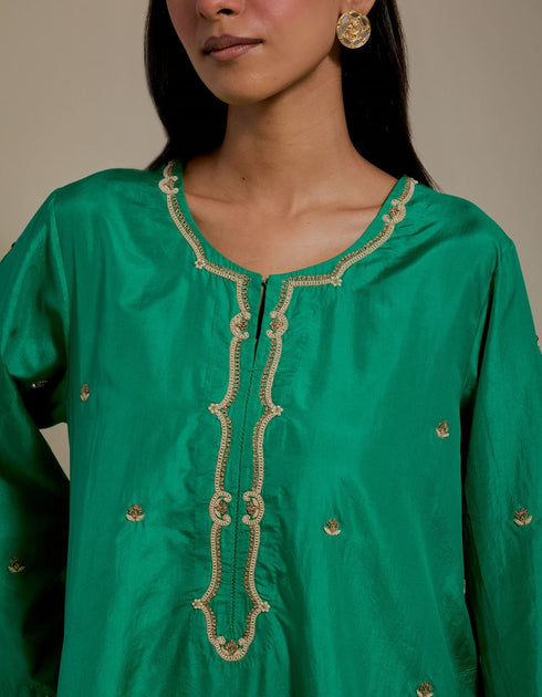 Padma green and champagne embroidered tunic with trousers-2