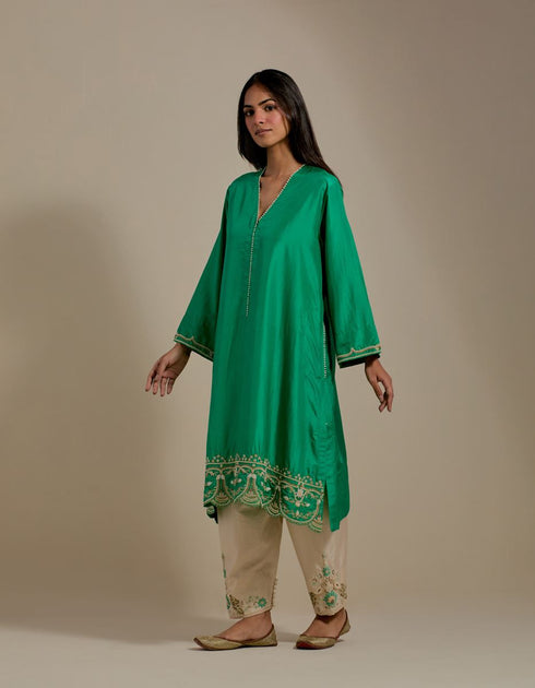 Padma green and champagne embroidered tunic with trousers-3