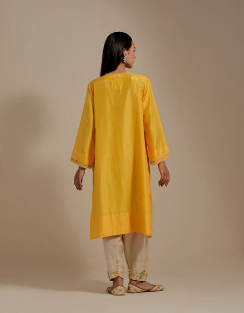 Padma mango yellow and champagne embroidered tunic with trousers