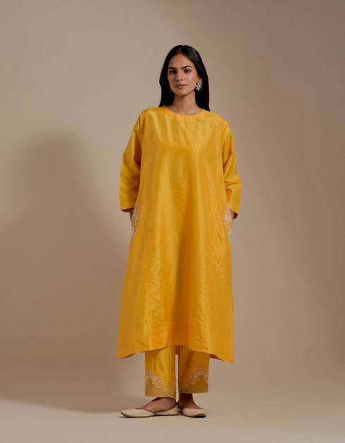 Padma mango yellow embroidered tunic with trousers-1