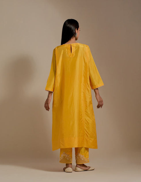Padma mango yellow embroidered tunic with trousers-1
