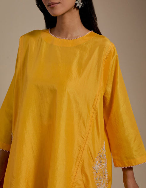 Padma mango yellow embroidered tunic with trousers-1