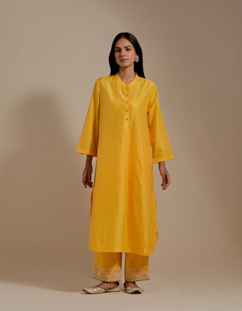 Padma mango yellow embroidered tunic with trousers-2