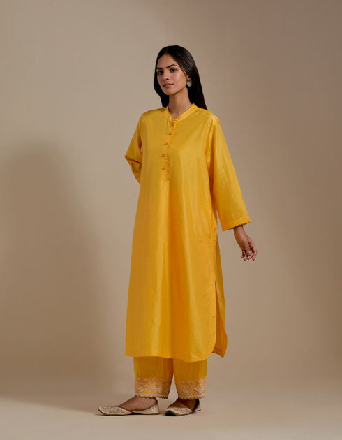Padma mango yellow embroidered tunic with trousers-2