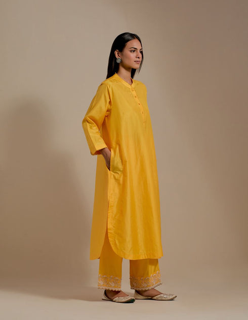 Padma mango yellow embroidered tunic with trousers-2