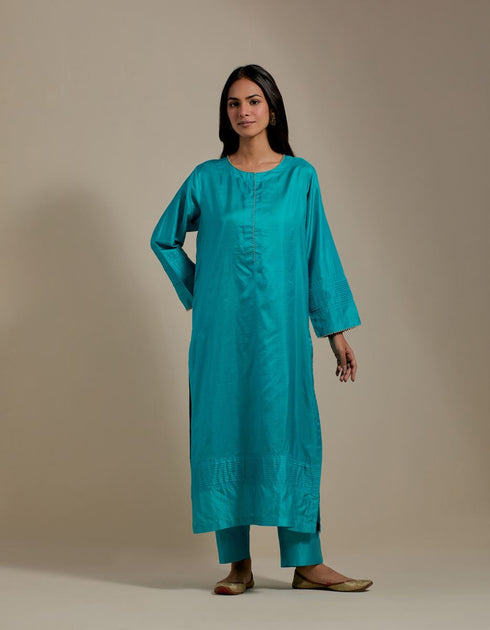 Padma turquoise embroidered tunic with trousers-1