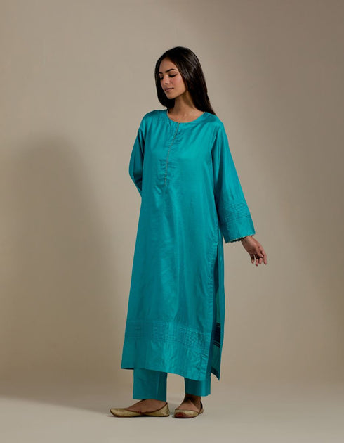 Padma turquoise embroidered tunic with trousers-1