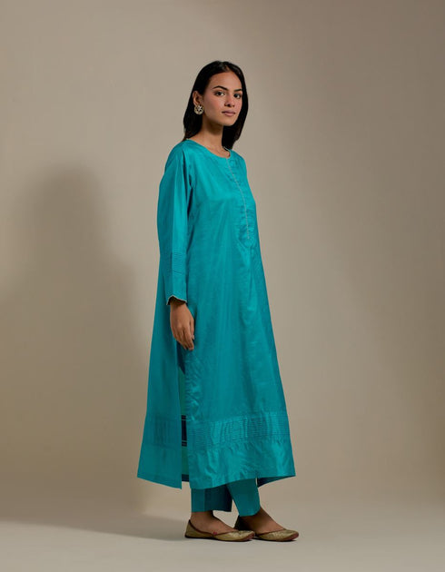 Padma turquoise embroidered tunic with trousers-1