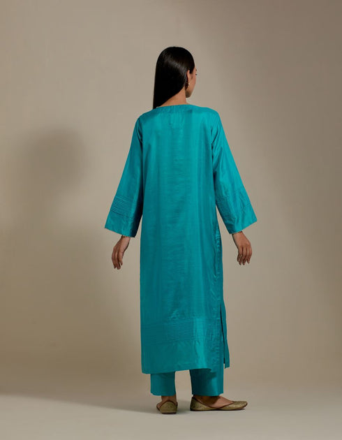 Padma turquoise embroidered tunic with trousers-1