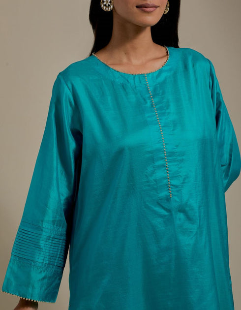 Padma turquoise embroidered tunic with trousers-1