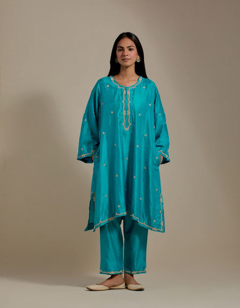 Padma turquoise embroidered tunic with trousers-2