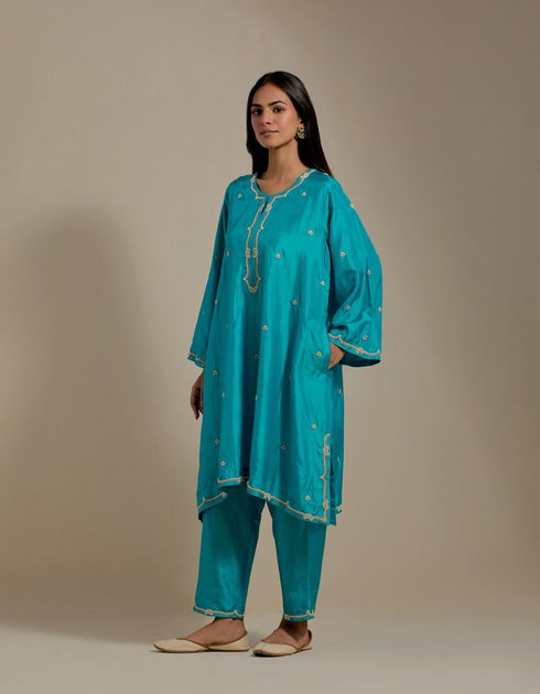 Padma turquoise embroidered tunic with trousers-2