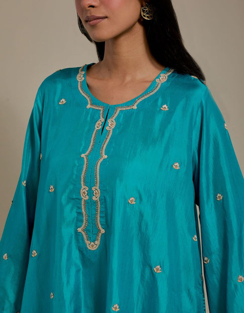 Padma turquoise embroidered tunic with trousers-2