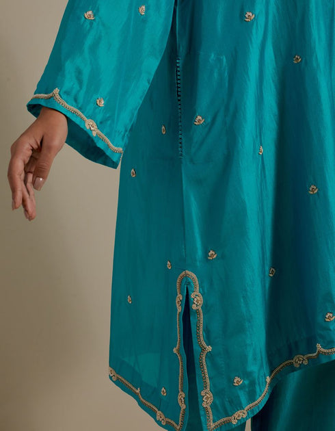 Padma turquoise embroidered tunic with trousers-2