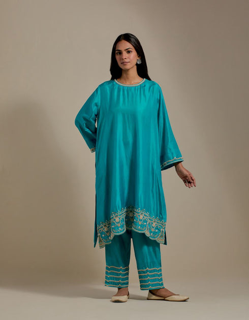 Padma turquoise embroidered tunic with trousers-3