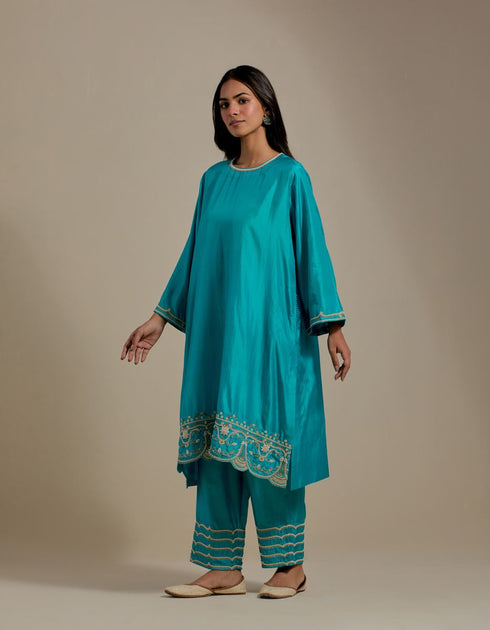 Padma turquoise embroidered tunic with trousers-3