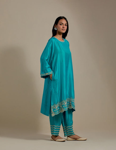 Padma turquoise embroidered tunic with trousers-3