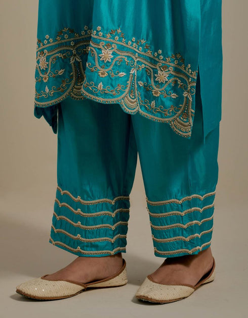 Padma turquoise embroidered tunic with trousers-3