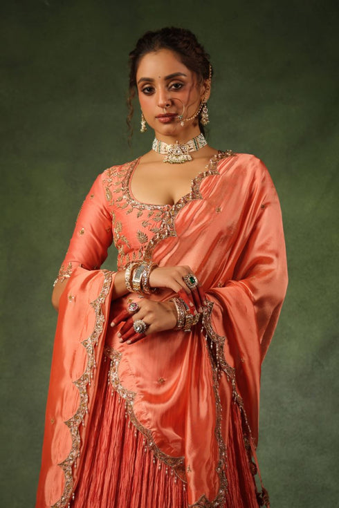 Pakeezah zardozi ambi buta lehenga narangi set