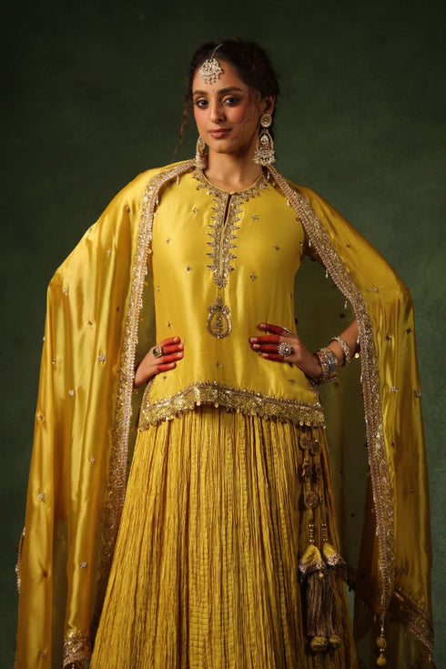 Pakeezah zardozi ambi kurta lehenga sunehra set