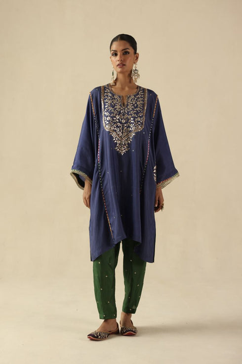 Parizad ink blue and deep green kurta set