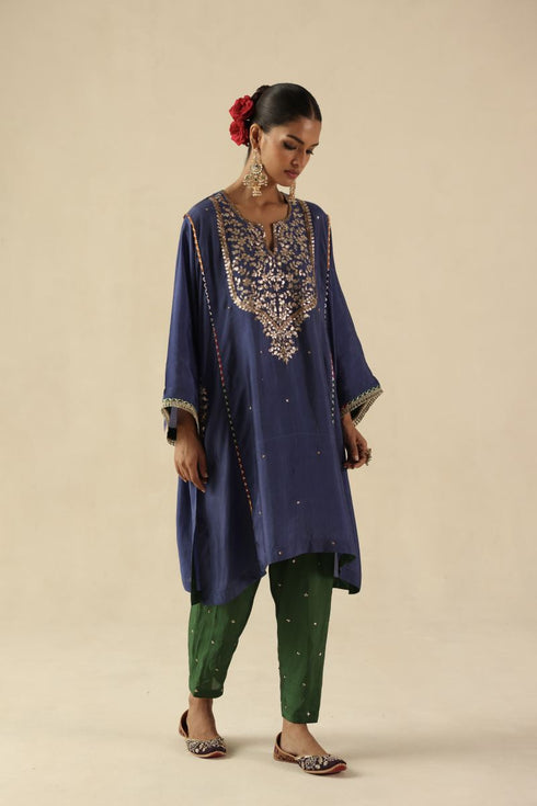 Parizad ink blue and deep green kurta set