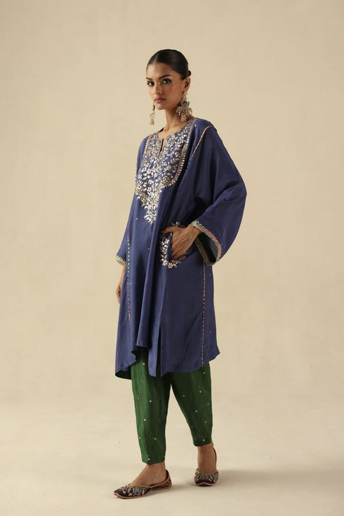 Parizad ink blue and deep green kurta set