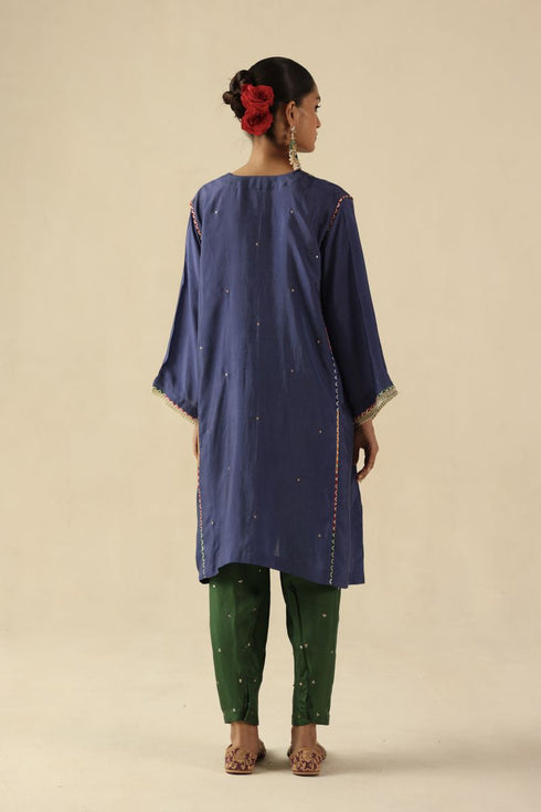 Parizad ink blue and deep green kurta set