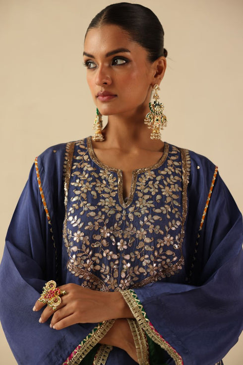 Parizad ink blue and deep green kurta set