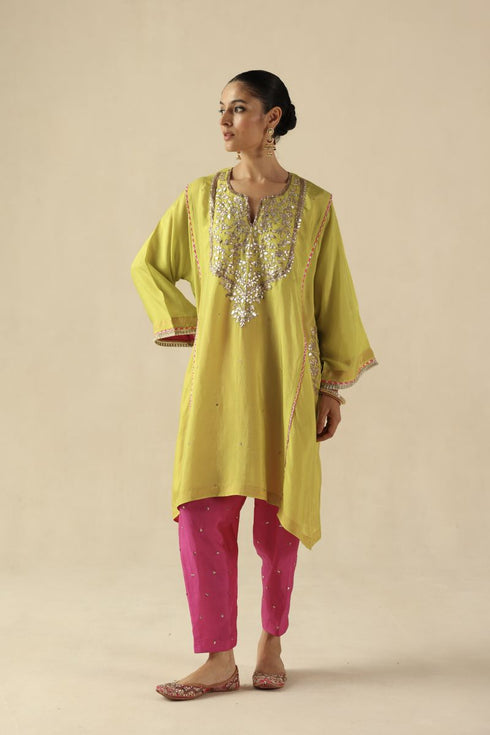Parizad lime green and fuchsia pink kurta set