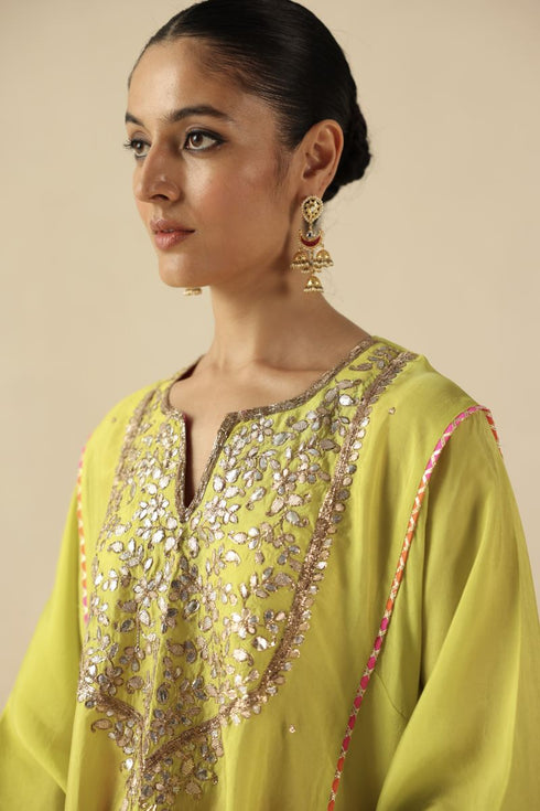 Parizad lime green and fuchsia pink kurta set