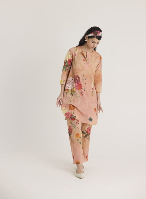 Peach buttercup short kurta set