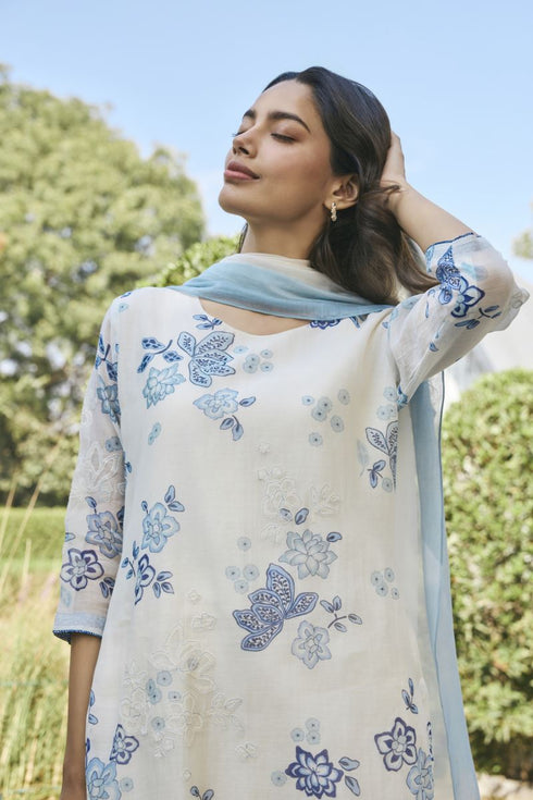 Pearl applique embroidered kurta set