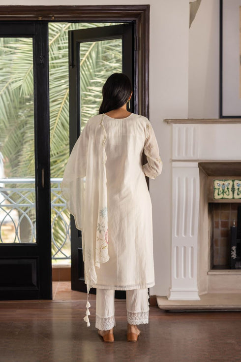 Pearl embroidered floral kurta set