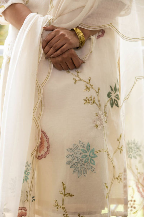 Pearl embroidered floral kurta set