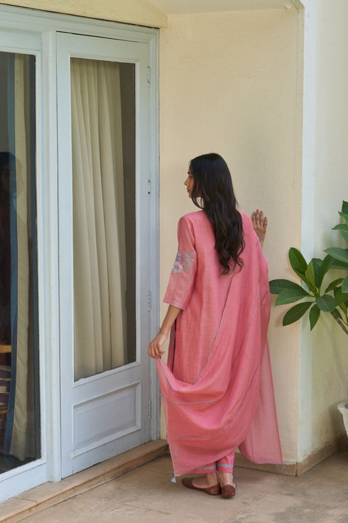 Peony applique embroidered kurta set