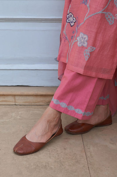 Peony applique embroidered kurta set