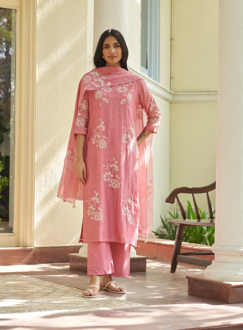 Peony applique kurta set