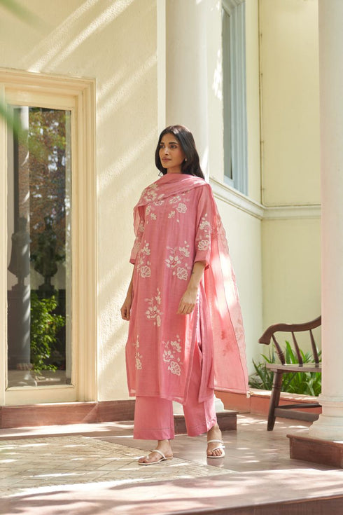 Peony applique kurta set