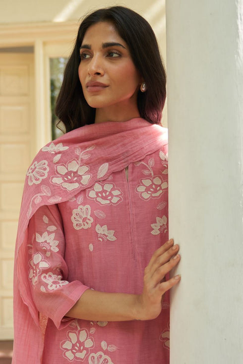 Peony applique kurta set