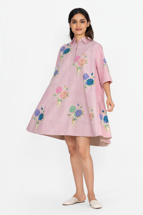 Pink printed short dress