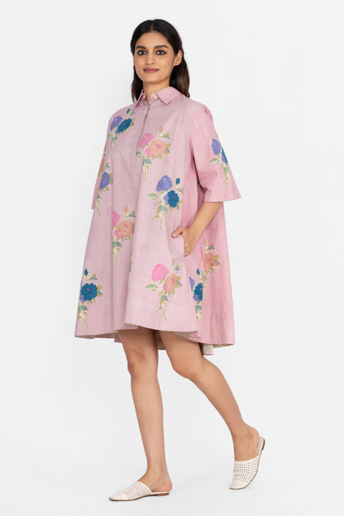 Pink printed short dress