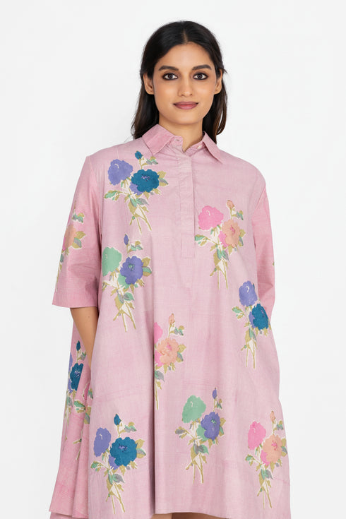 Pink printed short dress