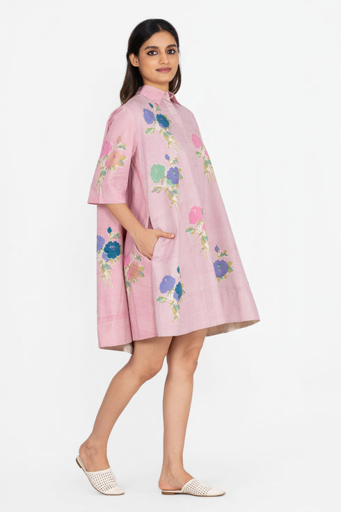 Pink printed short dress
