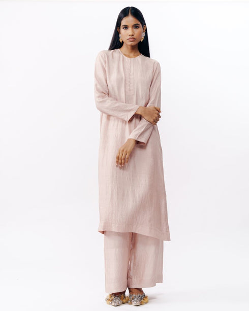 Pink long kurta with trouser set