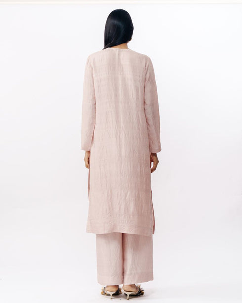 Pink long kurta with trouser set