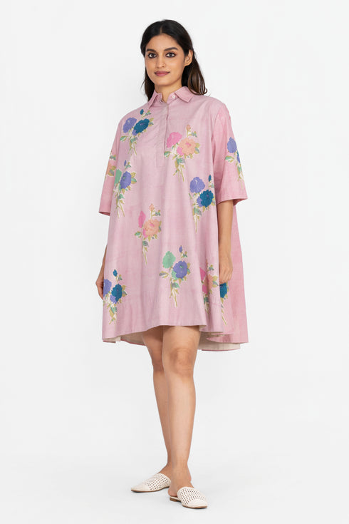 Pink printed short dress