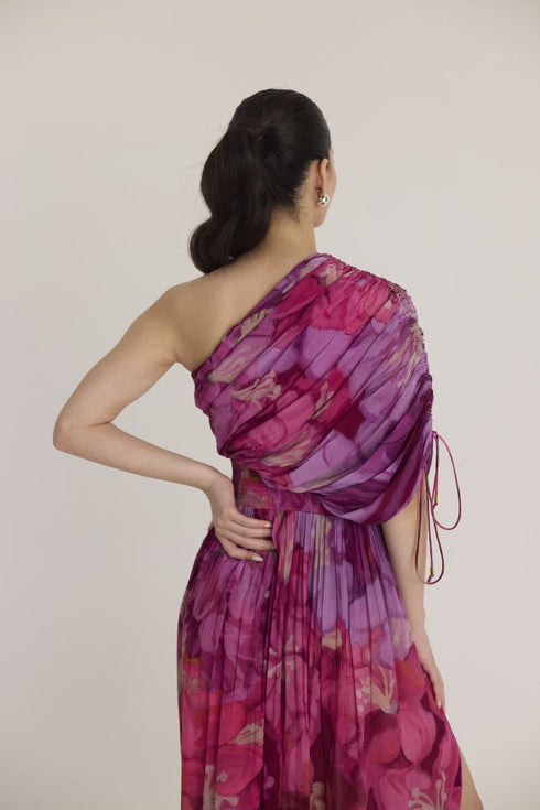 Pink violet one shoulder dress